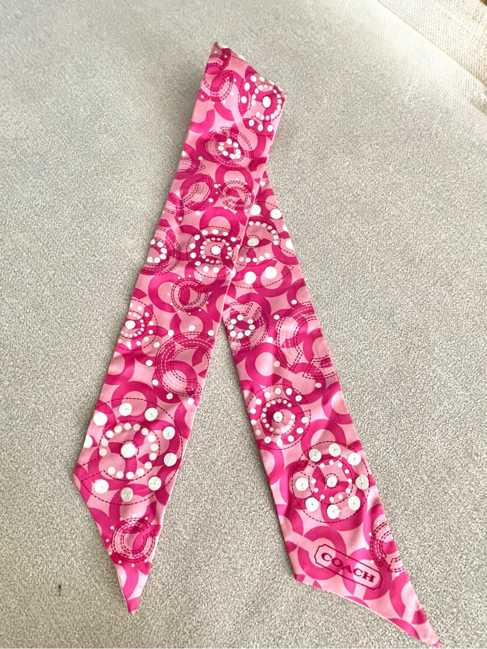 Coach Pink Logo & Dot Silk Twilly Scarf / Bag Scarf /Hair Scarf